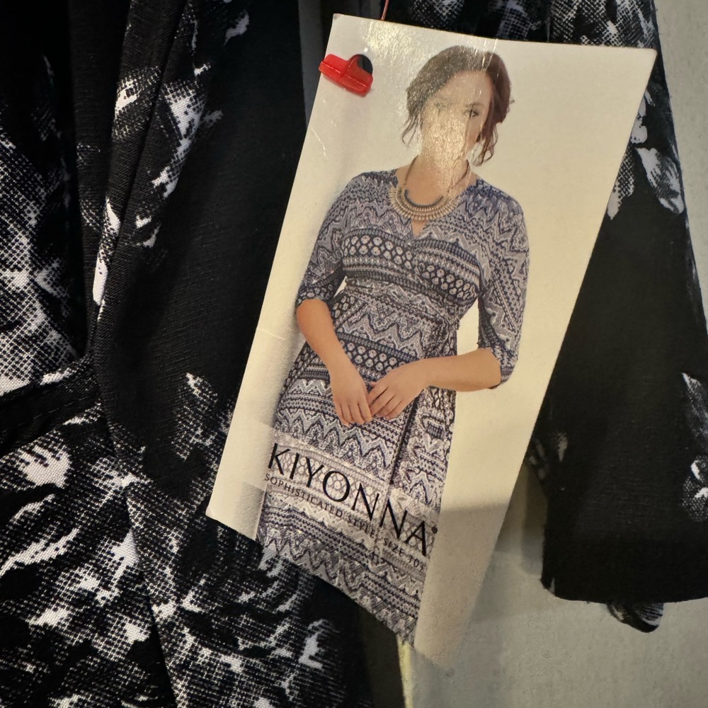 Kiyonna Black W/White Florals Dress